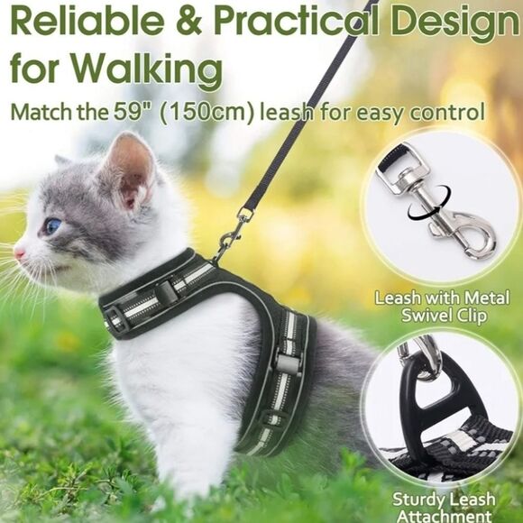 🔹️NIB Black Cat or Dog Reflective Harness & Leash Small - Picture 4 of 16